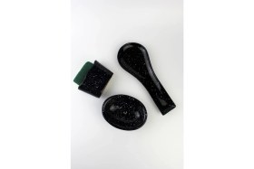 Resim PremiumPort 3 Parça Seramik Mutfak Seti, Kaşıklık, Süngerlik ve Sabunluk Siyah 