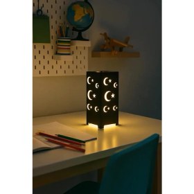 Resim Hilal ve Yıldız Desenli Kablolu Metal Gece Lambası – Dekoratif Çocuk Odası Masa Lambası 