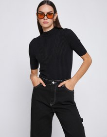 Resim Triko Kazak Dik Yaka Kısa Kollu Kaşmir Dokulu 