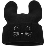 Resim Benzersiz Örgü Şapka İşlemeli Yavru Kedi Kış Şapka Kazak Rahblack2922 Black 