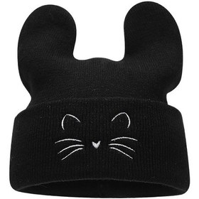 Resim Benzersiz Örgü Şapka İşlemeli Yavru Kedi Kış Şapka Kazak Rahblack2922 Black 