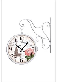 Resim Büyük Beyaz Çift İki Taraflı Çelik Metal İstasyon Duvar Saati Beyaz 