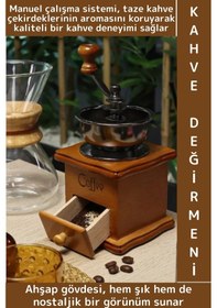 Resim Premium Çok Şık Çelik Değirmenli Taze Aroma Koruyucu Nostaljik Görünüm Manuel Ahşap Kahve Değirmeni Çok Renkli 