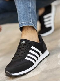 Resim WEBORN Erkek Siyah Beyaz Çizgili Casual Rahat Yumuşak Tabanlı Konforlu Sneaker Spor Ayakkabı 