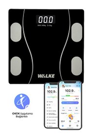 Resim Walke Premium Seri Dijital Baskül Yağ Su Kas Vücut Kitle Endeksi Kilo Ölçer Tartı 30x30 CM Siyah 