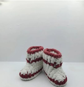 Resim El Emeği Erkek Çocuk Kaydırmaz Tabanlı Örme Patik 16-17 Numara - Beyaz & Kırmızı 