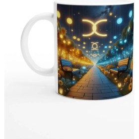 Resim Ikizler Burcu Baskılı Kahve Kupası - Ay Işığında Zodyak Bahçesi Vs1 