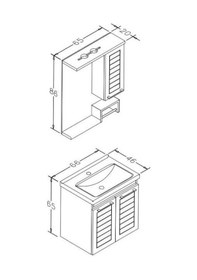 Resim Orka Perge 65 Cm Beyaz Banyo Dolabı Alt Modül Ve Lavabo Beyaz 