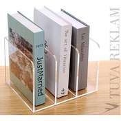 Resim TUVA REKLAM Tuva Reklam Çok Amaçlı Pratik Şeffaf Pleksi Kitaplık Dergilik ( 3 Bölmeli) 