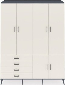 Resim Hyperion Gardrop 7 Raflı 4 Çekmeceli Tek Askılı 176x44x221 Antrasit-aytaşı Aytaşı 