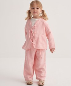 Resim Unisex Çocuk Dökümlü Pamuklu Beli Lastikli Pantolon Pembe - 3-4 Yaş 