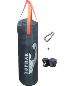 Resim Boks Torbası Eldiven, Karabina Ve Bandaj Hediyeli İçi Dolu 60x22cm Füme Çok Renkli 