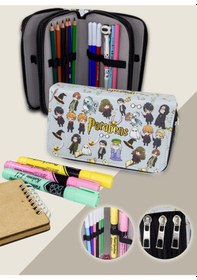 Resim Kalem Kutusu Anime-manga Harry Potter Temalı Orginazer Üç Bölmeli Vegan Deri Kalemlik 