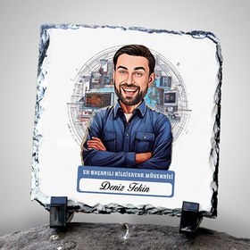 Resim Karikatürlü En Başarılı Erkek Bilgisayar Mühendisi Dekoratif Taş 