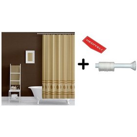 Resim Banyo Duş Perdesi 5030 Kahverengi 110x200 Perde Borusu Askı Aparatı 90x130 Hediyeli Çok Renkli 