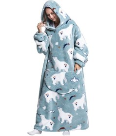 Resim Sevimli Kapüşonlu Giyilebilir Battaniye Mavi 