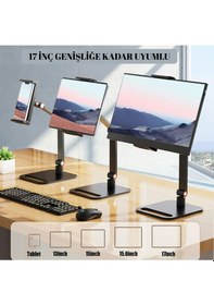 Resim Evrensel Tablet,telefon Ve Monitör Standı-360 Döner Masa Üstü Ekran Tutucu-metal Gövde 