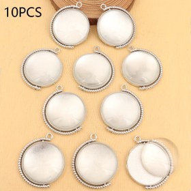 Resim 10'lu Vintage Tarzı Çift Taraflı Küre Şeklinde Kolye Ucu, DIY Kolye ve Anahtarlık Yapımı için 20 Cam Kabochon ile, Geometrik Desen, Moda Teması, Beyaz Kaplama ile Çinko Alaşımı, Şeffaf Cam Ekler 