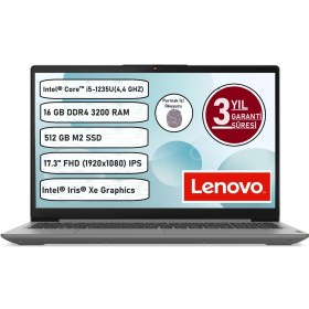 Resim Lenovo Ideapad 3 17IAU7 Intel Core-I5 1235U 16 GB 512 GB SSD Freedos 17.3" Taşınabilir Bilgisayar 