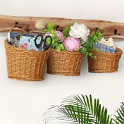 Resim 3 adet/takım (L+M+S) Taklit Rattan Duvar Depolama Sepeti, Dokuma Asılı Sepetler, Mutfak Zencefil Sarımsak Meyve Çiçek Sepeti, Duvar Asılı Eşya Konteyneri, Ev Mutfak Malzemeleri Depolama Sepetleri, Raf Sepetleri 