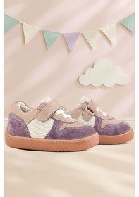Resim Rakerplus Bob Hakiki Deri Mor Pudra Barefoot Cırtlı Lastikli Bebek Sneaker Ayakkabı Mor 