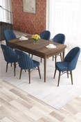 Resim Canisa Elf Serisi 80x132 Açılabilir Gold Halkalı Barok Ahşap Desen Masa Takımı 6 Gri Sandalye 