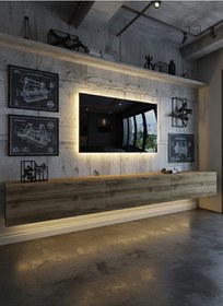 Resim Resital Ledli Duvara Monte Tv Sehpası - Ceviz - W6008-2 Ceviz 