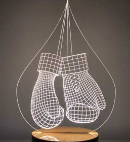 Resim BY-LAMP Boks Eldiveni Figürlü Dekoratif Hediye Led Masa Lambası | 7 Işık Rengi | Ahşap Taban 