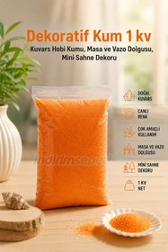 Resim Turuncu Dekoratif Kuvars Kum 1 KG - Tozsuz, Toksik İçermez, İnce Taneli Hobi Kumu, Kum Boyama, Vazo Dolgusu, 