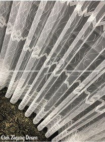 Resim Tül Perde Sedef Sim Brode İşlemeli Taç Marka Sıralı Zigzag Desen Ekru 