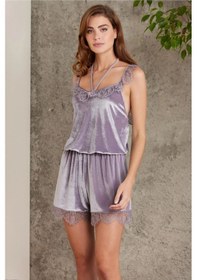 Resim Pierre Cardin 4800 Kadın Dantelli Kadife Tulum Sabahlık Takım-royal ROYAL 