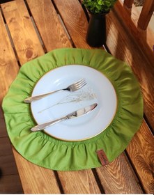 Resim Lizbon Keten Yuvarlak Fırfırlı 2 Li Vintage Amerikan Servis Yeşil 40x40 