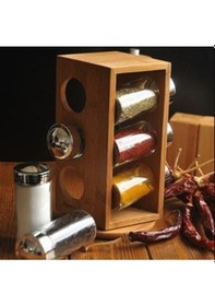 Resim Bambum Tina 6'Lı Dönen Standlı Baharat Seti Şeffaf 