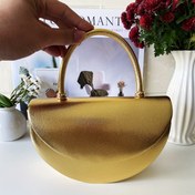 Resim Şık Altın Parlak Akşam Çantası - Yarım Daire Şekilli, Manyetik Kapamalı, Çıkarılabilir Omuz Askılı ve Polyester Astarlı, Partiler, Yemekler için, Kadınlar İçin Sevgililer Günü Hediyesi, Sevimli Çanta, Parti Aksesuarı, Pürüzsüz Parlak Dokulu 
