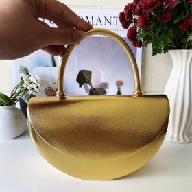 Resim Şık Altın Parlak Akşam Çantası - Yarım Daire Şekilli, Manyetik Kapamalı, Çıkarılabilir Omuz Askılı ve Polyester Astarlı, Partiler, Yemekler için, Kadınlar İçin Sevgililer Günü Hediyesi, Sevimli Çanta, Parti Aksesuarı, Pürüzsüz Parlak Dokulu 