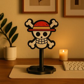 Resim One Piece Temalı Kulaklık Tutucu - Oyuncu Masası Aksesuarı | Gaming Setup Kulaklık Standı - Mavi / Pembe 