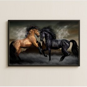 Resim İki At Mücadelesi Dijital Sanat Pleksi Tablo 