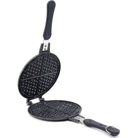 Resim Lüks Döküm Waffle Makinesi - Bakalit ( Plastik ) Saplı Ocak Üstü Waffle Tavası 