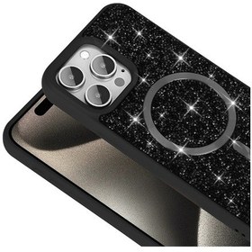 Resim Apple Uyumlu iPhone Adige İphone 15 Pro Max Uyumlu Kılıf Parlak Taşlı Pırlanta Mozaik Siyah + Ekran Koruyucu - 