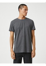 Resim Koton Basic Tişört Slim Fit Bisiklet Yaka Kısa Kollu Pamuklu Gri 3sam10057hk 3sam10057hk031 Gri 