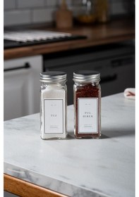Resim Mienda Home 2'li Cam Baharatlık Seti Kapaklı Etiketli Baharatlık Takımı Mh00slvr02 Beyaz - Şeffaf 