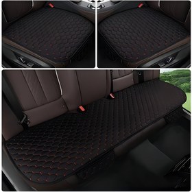 Resim Linens Dokulu Araba Koltuk Minderi Seti, 2 Taban ve 1 Arka Üç Kişilik ile 3 Parça Set - Nefes Alabilen Keten Doku Kumaş, Evrensel Tip, Yelpaze Desen Tasarımı, Geliştirilmiş Konfor, Kolay Kurulum, Dört Mevsim Araç Koltuğu Koruma, Çeşitli Küçük Sedanlar SUV'lar Kamyonlar için Uygun 