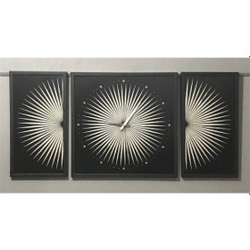 Resim Çerçeveli Üçlü Kanvas Tablo Saat Kalın Çizgili 