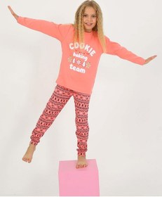 Resim Kız Çocuk Uzun Kollu %100 Pamuklu Pijama Takımı Cookie Team SOMON 