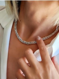 Resim Zırh Örgü Model Çelik Zincir Dokuma Kolye Bileklik Set Gümüş 