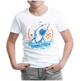 Resim Shark Attack Beyaz Çocuk Tshirt 