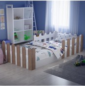 Resim Tuliplife Montessori Karyola Beyaz Açık Ceviz 90x190 Yatak Uyumlu Oval Kesim Çocuk Yatağı 