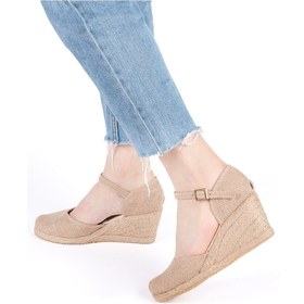 Resim Gerçek Elişi Bilekten Bantlı Topuğu Açık Keten Espadril Dolgu Topuk Handmade Çok Renkli 