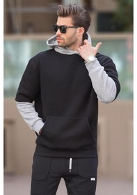 Resim Madmext Siyah Kapüşonlu Cep Detaylı Erkek Sweatshirt 7071 Siyah 