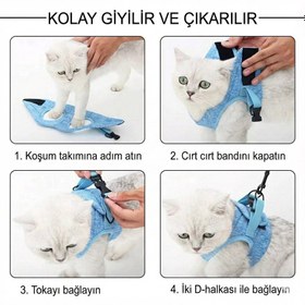 Resim Kedi Göğüs Tasması ve Kayış Seti 88598 - Koyu Gri / S 
